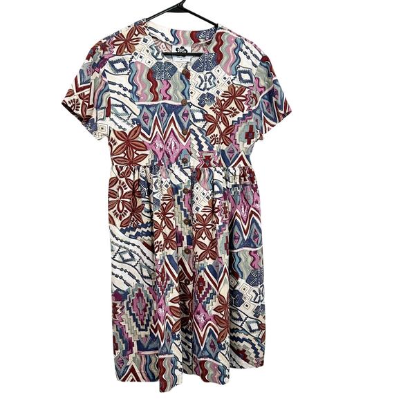 Hilo Hattie Dress Women Medium Cream Pink Printed Floral Button Front Vintage - Picture 1 of 8